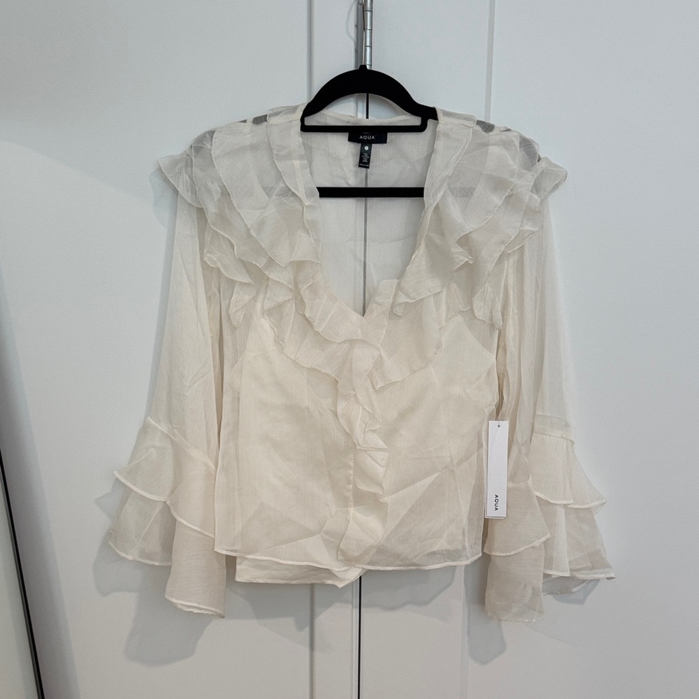 Aqua Cream Ruffled Blouse